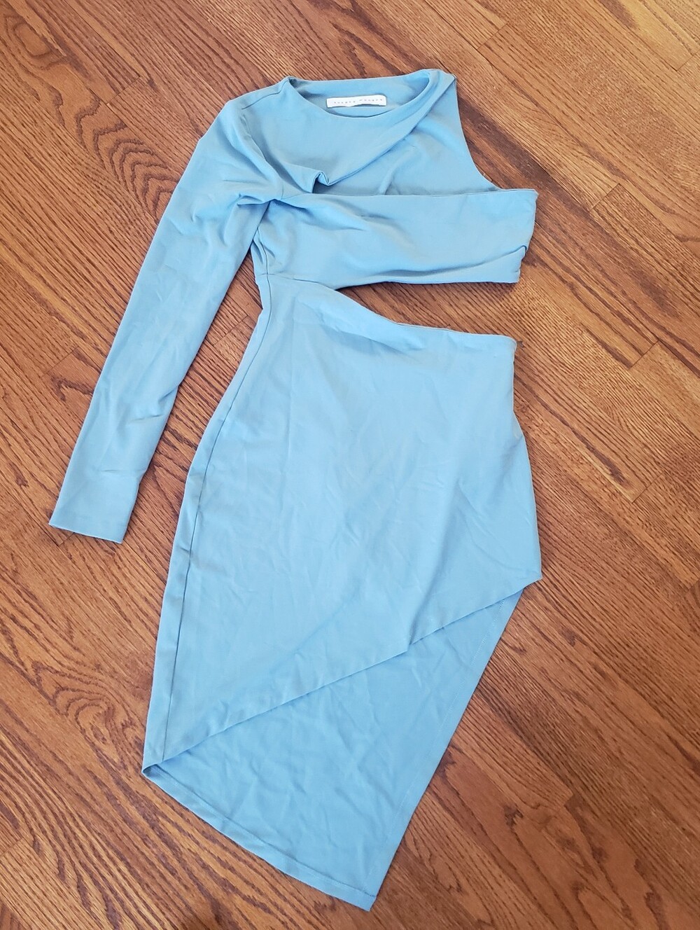NWOT Susana Monaco Asymmetrical One Sleeve Blue Fitted Dress